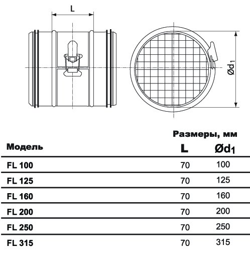 FL-250 фильтр — Габаритные размеры